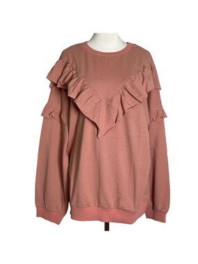 NWT Easel Pink Polka Dot Ruffle Sweatshirt Size Large Crewneck Cottagecore Boho